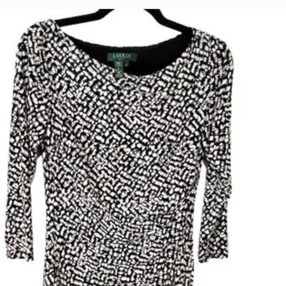 Ralph Lauren Black & White Dress Size 8 Qtr Sleeve fully lined